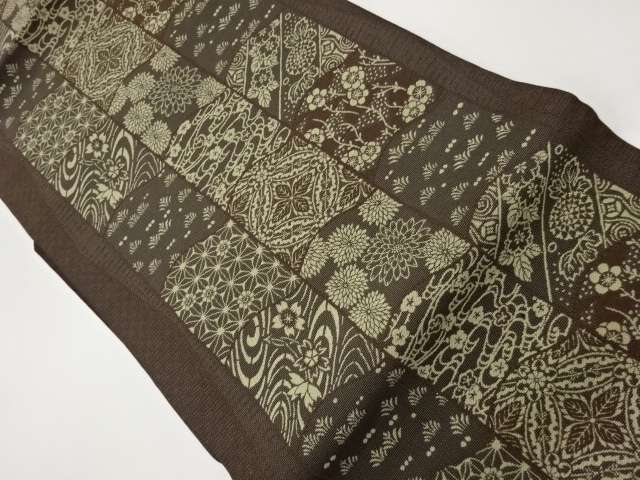 JAPANESE KIMONO / STRIPES / FLOWERS WOVEN NAGOYA OBI